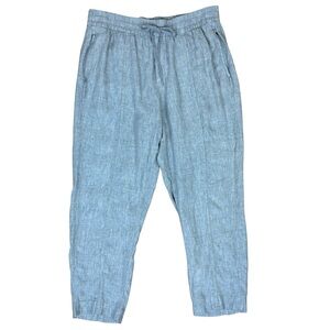Athleta Retreat Linen Ankle Pants Sz L Heathered Gray Pull On Drawstring Pockets